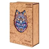 FANCY Puzzle Drewniane dla Dorosłych i Dzieci 100 Kawałków, Układanka dla Dorosłych w Kształcie Lwa z Drewnianym Pudełkiem, Drewniane Puzzle Zwierzęta 25 cm, Wooden Puzzle (Wilk)