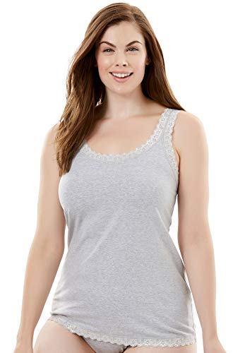 Comfort Choice Women's Plus Size Lace-Trimmed Stretch Cotton Camisole Full Slip - 14/16, Heather Grey Gray