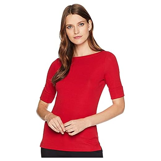 LAUREN RALPH LAUREN Boatneck stretch t-shirt i bomull, Färsk tomat, M