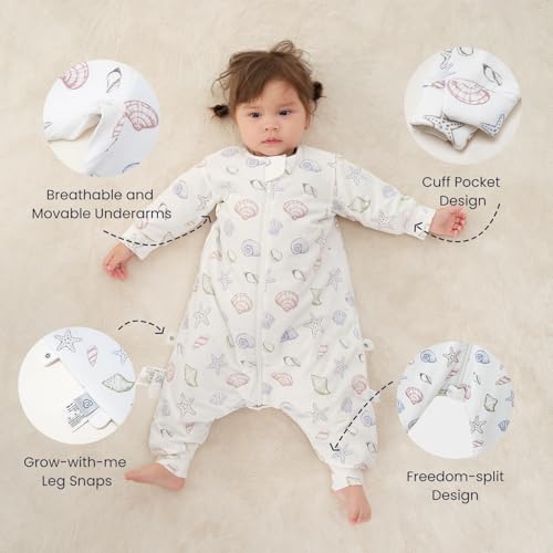 Image of kaiya baby Organic Cotton Sleep Sack with Feet,1.0 TOG Sleep Bag,18-36M | Safe Sleep Design, CPSC Tested, GOTS Certified, Organic Cotton & Camel Wool Filling, Temp Sensing Sticker, Two-Way Zipper