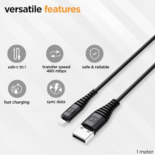 Image of Dubstep Blaze Stellar 15W USB-A to Lightning Fast Data Charging Cable with Over 60K bend life, 70K insertion tested, Powerblitz technology, Overheat Protection (Black)