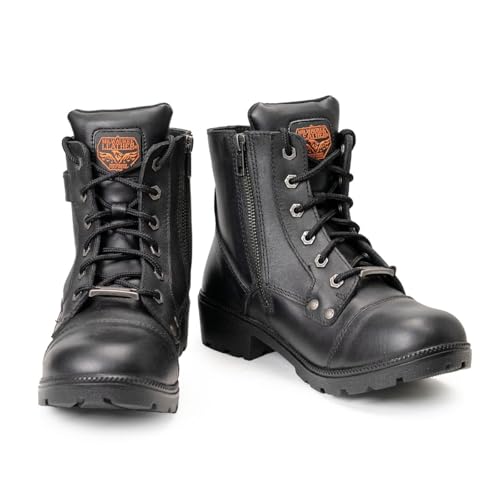 Milwaukee Leather MBL9328 Women's Black Premium Leather Lace-Up Motorcycle Riding Boots w/Inside Zipper - 5.5
