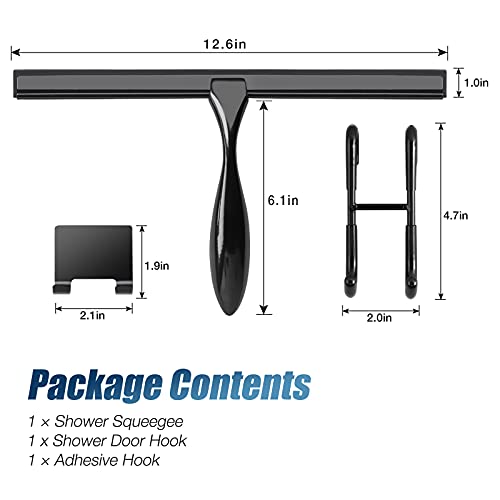 Image of Simtive 12-Inch Shower Squeegee Set, Includes Shower Door Hook and Adhesive Hook, Squeegee for Shower Doors, Mirror and Window, Black