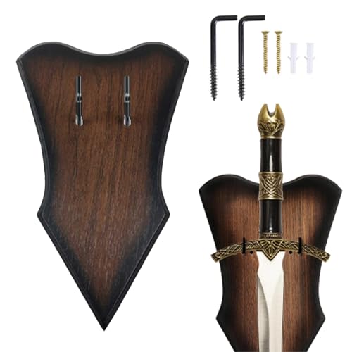 1 Stuck Schwerthalter Wand Holz Schwert Wandhalterung mit Doppel Haken und Schrauben Schwert Waffenständer Halterung Wall Schwertständer für Mittelalterliches Schwert Axt Bogen Dolch Katana and Sword