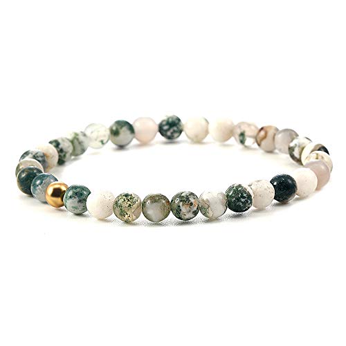 SUMMER LOVE Moss Agate Natural Gem Semi Precious 6mm Round Beads Stretch Bracelet 7.5
