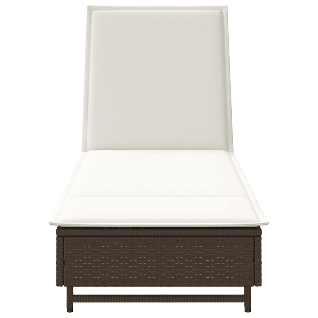 Lettino Prendisole con Ruote e Cuscino in Polyrattan Marrone, Sdraio da Esterno con Schienale Regolabile 3 Posizioni, Poltrona Relax con Ruote per Piscina Giardino Balcone, Portata 110 Acqua e UV