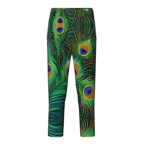 Pajama Pants Pajama Bottoms with Elastic Waistband Sleepwear Lounge PantsPeacock Feather