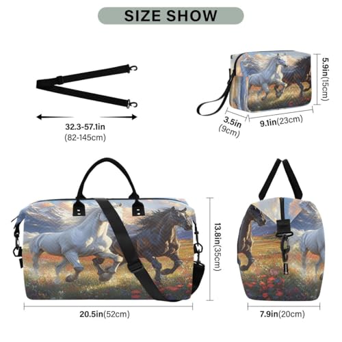 Horse Blossom Cityscape Mountan Travel Duffle Bag Gym Bag Weekender Bags with Toiletry Bag Travel Trip Tote Bag3