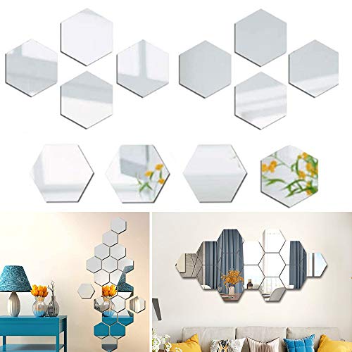Nuluxi Acrílico Espejos de Pared Hexagonal Calcomanías Pegatina de Espejo Hexagonal Espejo Hoja Ajuste Pegatina Autoadhesivo y Desmontable Decoración de Pared para Hogar Sala de Estar y Dormitorio