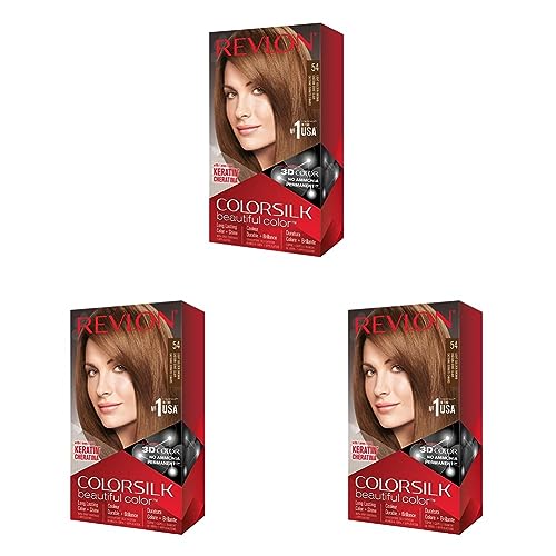 Revlon ColorSilk Tinte de Cabello Permanente Tono #54 Castaño Dorado Claro (Paquete de 3)
