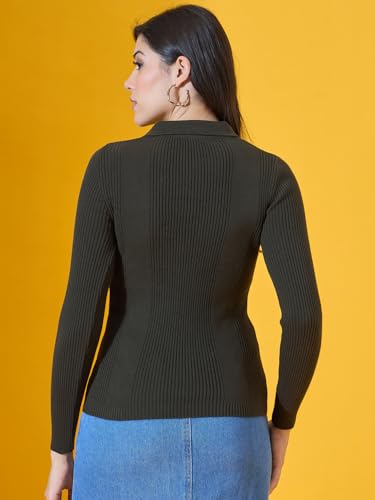 Image of 98 Degree North Women Spread Collar Sweater-G1577-BLACK