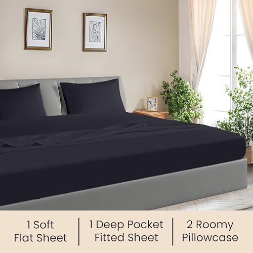Image of SGI Bedding 120 inchx80 inch 4 Pc Family King Sheet Set 600 TC 12 inch Deep, Dark Gray