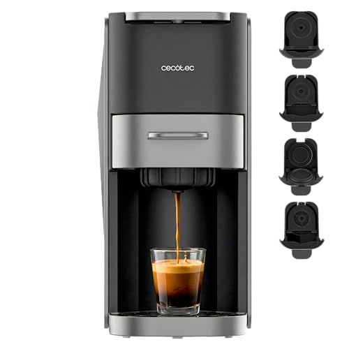 Cecotec Cafetera Cápsulas Compacta FreeStyle Compact Dark Roast. 4 en 1, 1350W, 20 Bares, Apta para Café Molido, Dolce Gusto, Nespresso, ESE pod y Senseo, Depósito 700ml