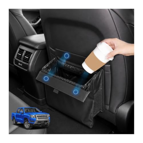 Image of for Car Trash Bag for 2022-2026 Nissan Frontier Rear Seat Hanging Trash Can with Magnetic Closure PU Leather Trash Bin Foldable Garbage Bag & Organizer