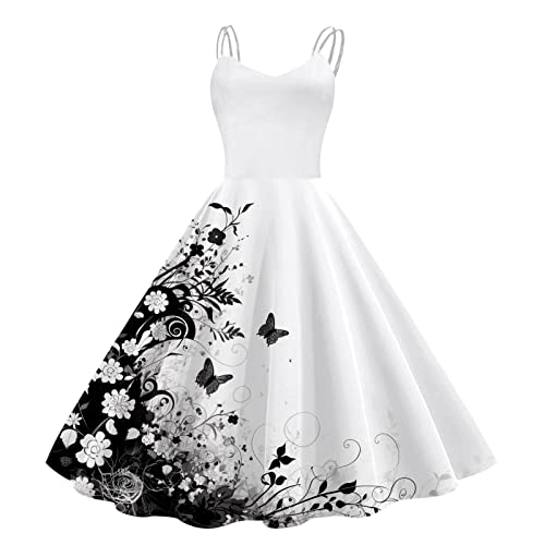 Damen Vintage Cocktailkleider Rockabilly Hohe Taille A-Line Petticoat Kleid Spaghettiträger Festlich Ballkleid Swing 50er Jahre Sommer Abendkleid...