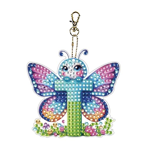 ダイヤモンドアートペインティング バタフライレターキーホルダーキット、DIY吊り下げペンダント 吊り下げバッグキー(両面ドリル加工)-T
