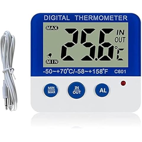 Digital Freezer/Fridge Thermometer with Magnet and Stander Digital Refrigerator Thermometer with LED Alarm Indicator Max/Min Memory Freezer Thermometer Cover