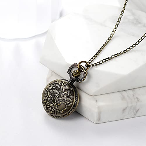 Image of JewelryWe Bronze Flower Pocket Watch: Retro Vintage Pendant Watch with Openwork Cover and 32.3 Inch Chain - for Men Women Daily Wear and Gift Giving