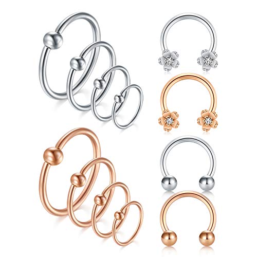 Rajnard Piercing Tragus Helix 18G Acero quirúrgico Piercing de Labio Labret Piercing de Nariz Septum Cartílago Joyas de Oro Rosa Piercing