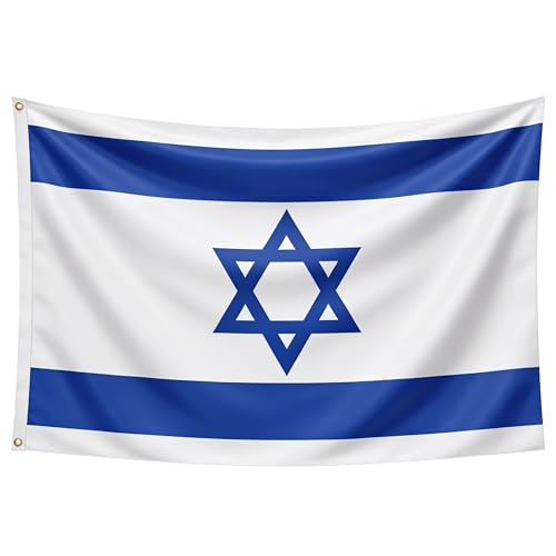 Israel Flag 5ft x 3ft with Brass Eyelets Polyester Israeli Flag Banner for Independence Day Events Community Display Home & Garden Display
