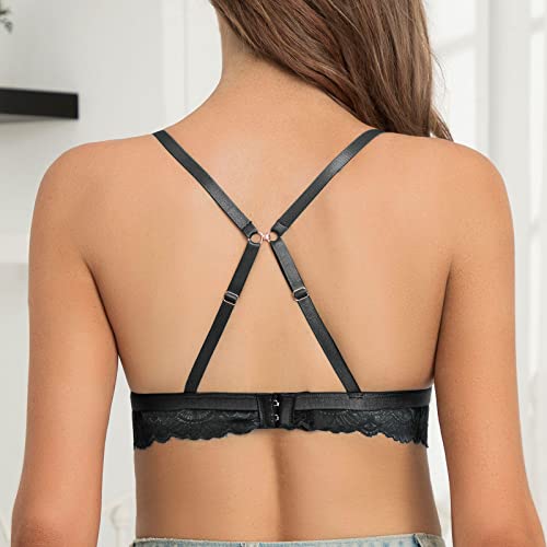 SHEKINI Damen BH Abnehmbare Pads Bralette Spitze BH ohne Bügel Triangle-BH V-Ausschnitt Blumen Unterwäsche Jeden Tag BHS – Bild 4