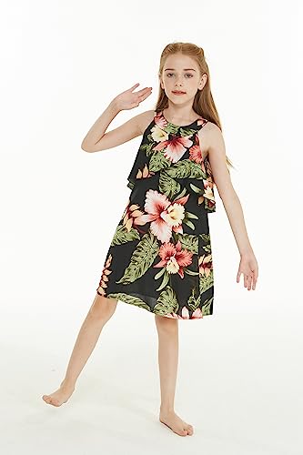 Image of Family Matching Hawaiian Clothes, Black Rafelsia | Lightweight 100% rayon • Family matching outfits • Beach vacations • Luaus • Cruises • Family photos