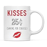 Andaz Press Valentine's Day 11oz. Coffee Mug Gift, Kisses 25 Cents, Saving for College, 1-Pack Valentines Mug Valentine Mugs