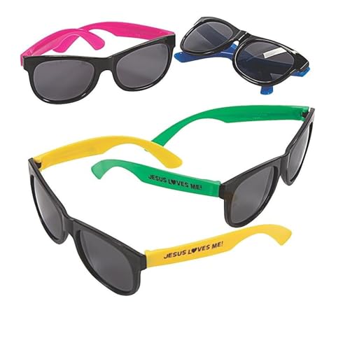 Fun Express JESUS LOVES ME Sunglasses - Colorful Faith-Inspired Kids - Party Accessories - Ideal for Church Events Gifts Birthday Parties Celebrations and Special Occasions - 12 Pieces