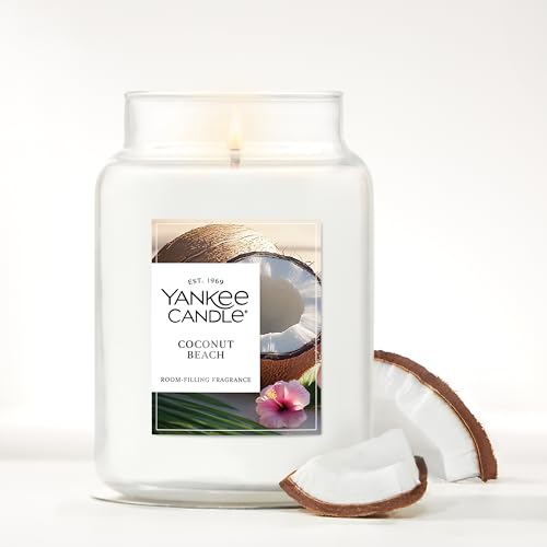 Yankee Candle Large Jar Scented Candle with up to 150 Hour Burn Time, Premium Plant Wax Blend for Consistent Burn, 22 oz Jar Candle with Room Filling Fragrance, Coconut Beach