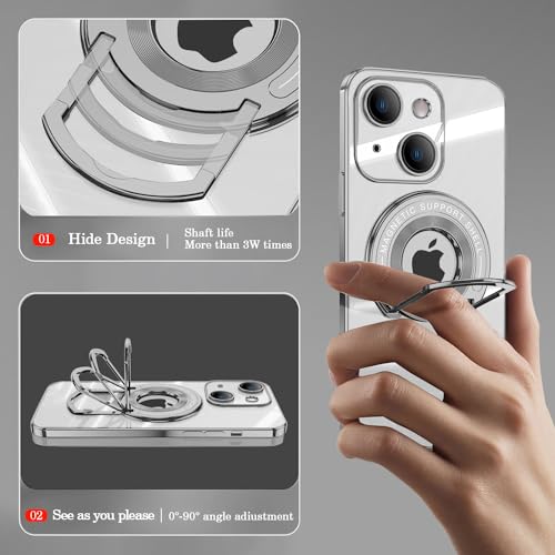 Coque iPhone 14 compatible MagSafe anti-choc avec support caméra argenté QLTYPRI - 3
