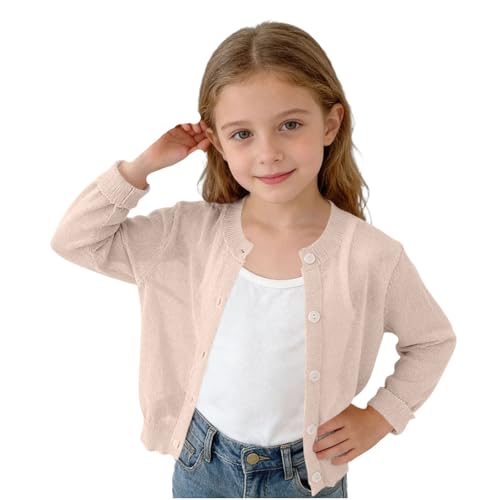 Girls Cardigan Knit Long Sleeve Crew Neck Button Down Soft Sweater Lightweight Breathable Casual Outfits Size 1-9T Beige Toddler Sweater Size 3-4