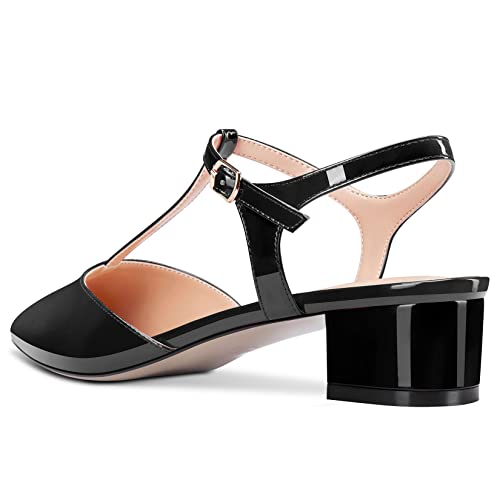 HEUIVZAR Womens T-strap Pointed Toe Pumps Sandals Low Chunky Block Heel Ankle Strap Slingback Patent Dress Shoes 1.5 Inch3