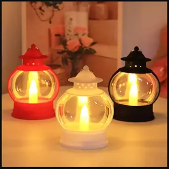 HAWK DREAM Top Pick Oblate Candle Lantern with LED Flickering Flame-Less Hanging Lantern with Clear Glass Mini Led Candle Lantern Multicolor Pack of 3
