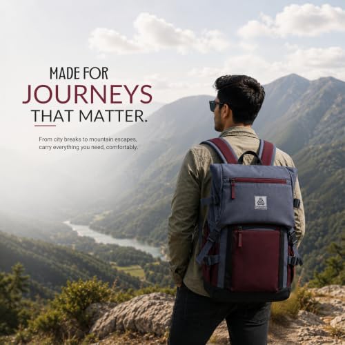 Image of Voyage 43L Travel Bag for Men & Women, Maroon | Water-Resistant & Weekend Backpack, Rain Cover, Padded 15.6 Inch Laptop Sleeve, Hidden Pocket, Bottle Holders