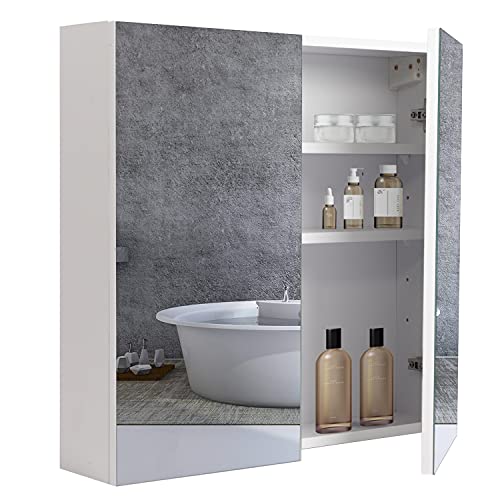 Beliwin Wall-Mounted Mirror Cabinet, White, 2-Door, 60 x 60 cm