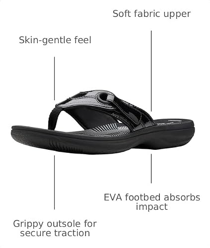 Clarks Clarks Women's Breeze Reyna Cloudsteppers Flip-Flop, Black Patent Synthetic, 7
