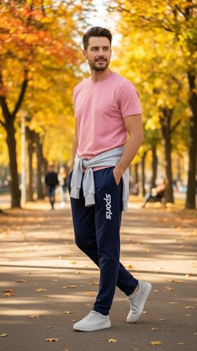 Image of EYSTONE Track Pants for Men || Activewear Pants || Men's Joggers Polyester with 2 Side Zipper Pockets Casual Trousers Stretchable (Sports | Gym | Yoga) (White Sports 1) (Pack of 1)