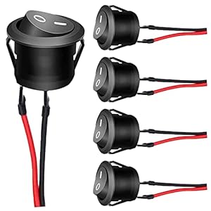 UMTMedia® 5Pcs 12V Round Rocker Switches 20mm AC 6A/250V 10A/125V SPST 2 Pin 2 Position On/Off Toggle Car Boat Caravan On/Off – With 100mm Pre-soldered Wires KCD1