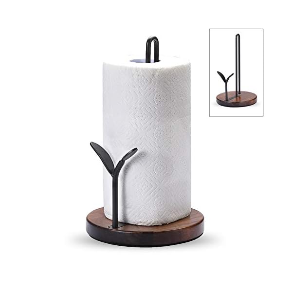 Standing Paper Towel Holder, Kitchen Paper Hanger Rack, Simply Tear Wooden Paper Towel Organizer Roll Dispenser for Cabinet Countertop Dining Room Table, Black