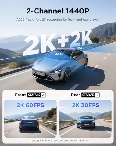 VIOFO A229 Plus Dash Cam Front and Rear, Dual STARVIS 2 Sensors, 2 Channel HDR, 1440P+1440P Voice Control Car Dash Camera, 5GHz Wi-Fi, Voice Control, Ultra-Precise GPS