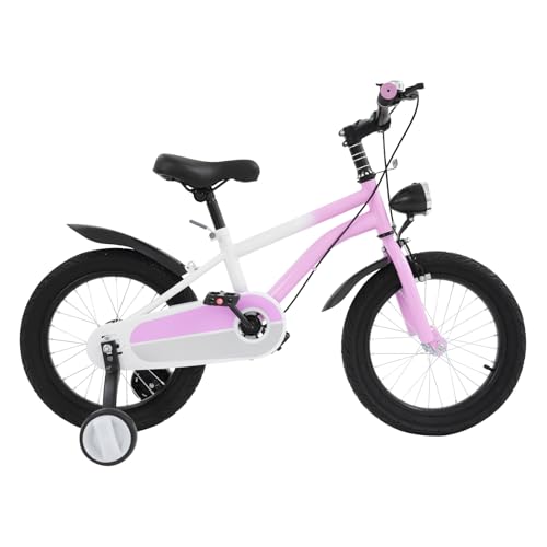 Viluza Bicicleta para niños y niñas de 16 pulgadas para niños a partir de 5 – 8 años, bicicleta juvenil con luz LED, bicicleta infantil con ruedas estabilizadoras y ajuste de altura (rosa)