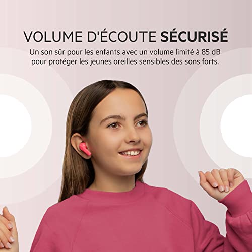 Belkin SOUNDFORM Nano, écouteurs enfants True Wireless, limite de 85 dB (protection auditive), apprentissage en ligne, école, certifié IPX5, 24 h de lecture pour iPhone, Galaxy, Pixel, etc.– Rose