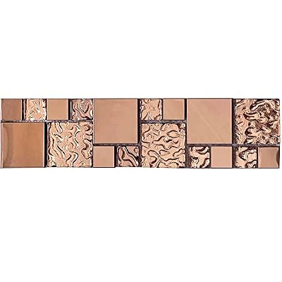 Hominter Sample Tile 3x12 InchesGlass Metal Mosaic Rose Gold Shiny Backsplash Tile Mirrored Stainless Steel Kitchen and Bathroom Wall Tiles HD-280