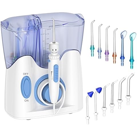 H2ofloss® Dental Water Flosser for Teeth Cleaning with 13 Multifunctional Tips&800ml Capacity, Professional Countertop Oral Irrigator Quiet Design(HF-9) Cover