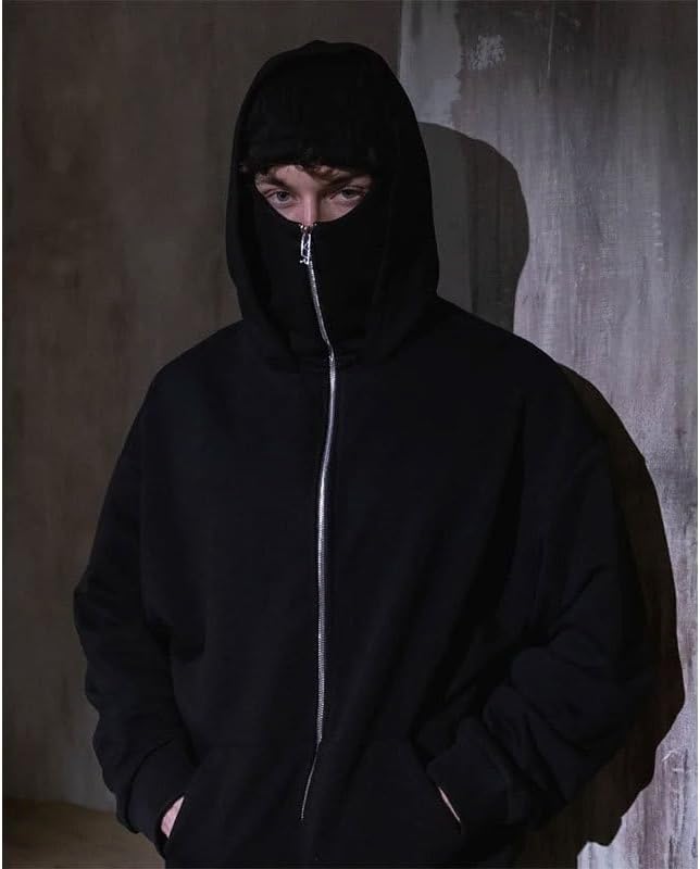 Shiesty Zip Up Hoodie with Mask, Hoodie with Face Mask Built in Balaclava,Ski Elusive Balaclava Hoodies for Men - Image 6