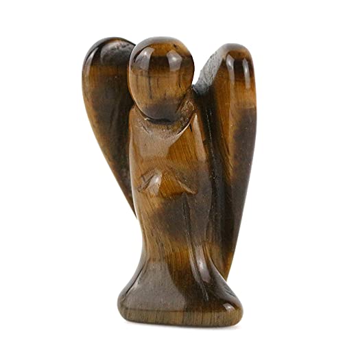 Ouubuuy Ange Gardien Figurine Oeil du Tigre Pierre Naturelle Statue Ange Cristal Méditation Yoga Decoration 4cm Cover