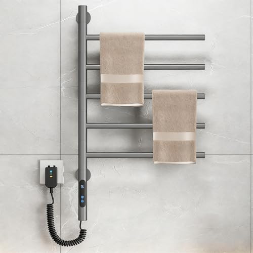 Sèche-serviettes électrique pivotant gris en acier inoxydable à 5 barres LCD - 2
