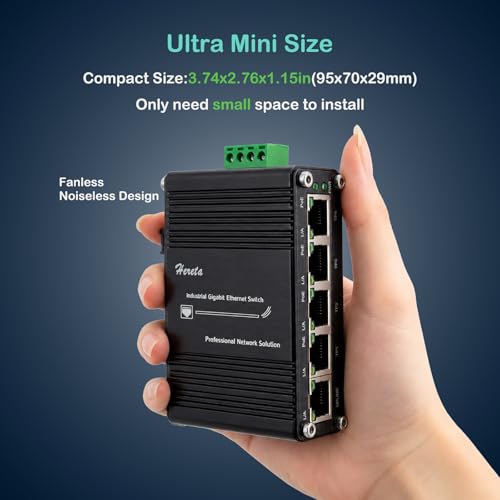 Image of Industrial 5 Ports Gigabit PoE Switch, Mini Ethernet Switch with 4 x Gigabit PoE+ Ports & 1 x Gigabit Port, 802.3af /at 30W /Port, Plug & Play, Aluminum Case, Din Rail & Wall Mountable