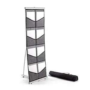 Vispronet Standing Brochure Holder 1.8ft x 4.6ft Mesh Brochure Display Stand with 8 Pockets & Carrying Bag, Portable Brochure Stand for Tradeshows & Retail Stores, Collapsible Catalog Display Rack