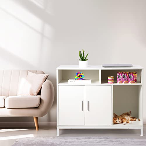 Amunrbrek Litter Box Enclosure,Cat Litter Box Furniture Hidden,Large Cat Washroom With Doors,Modern Hidden Litter Box Cabinet White #TOP6